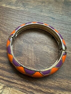 Purple and Orange Enamel Hinged Bangle Bracelet